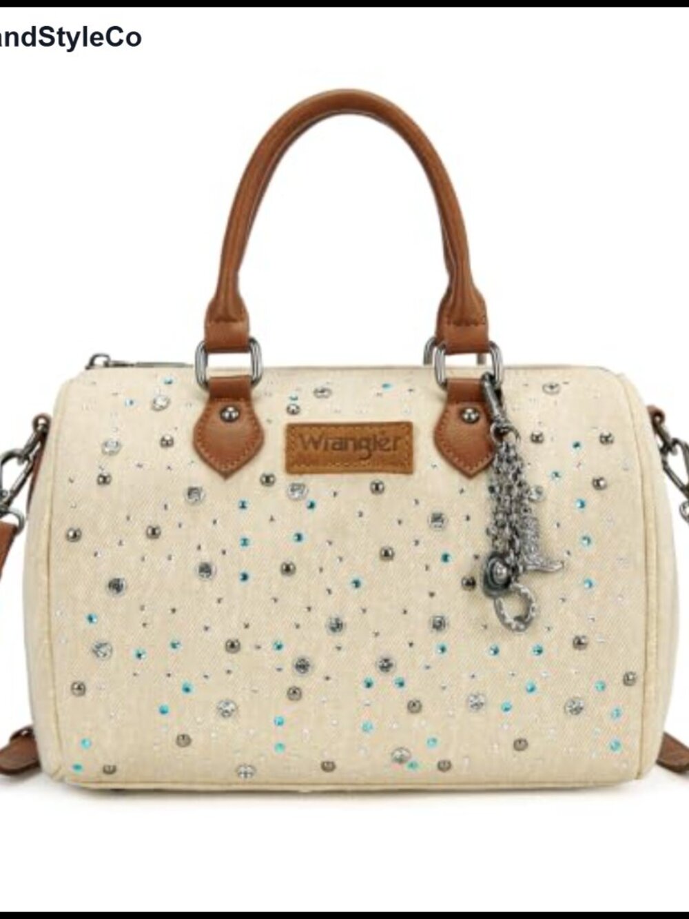 Rhinestone Denim Barrel Bag Crossbody Satchel Top-Handle Purse